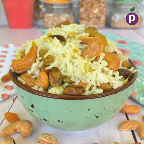 Arroz basmati con pistachos, castañas de cajú y pasas rubias